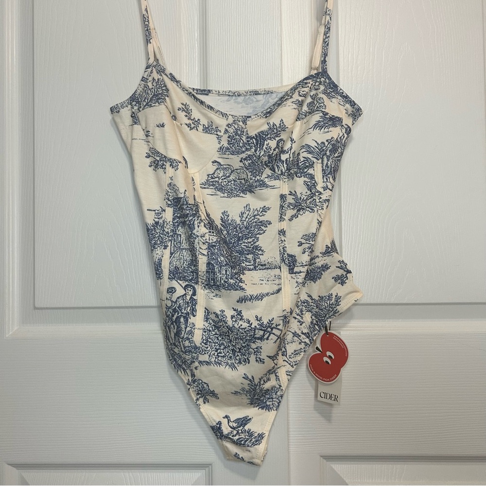 Cider Blue and Cream Printed Bodysuit